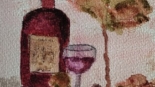 Aquarelle, verre det bouteille de vin