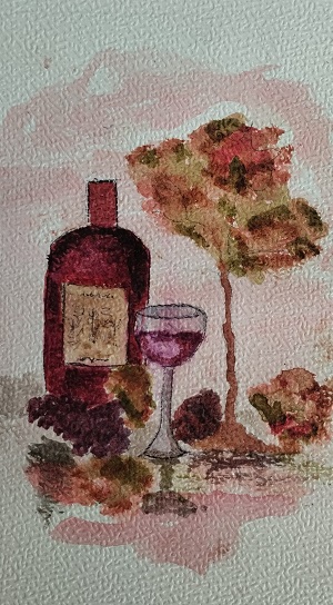 Aquarelle, verre det bouteille de vin